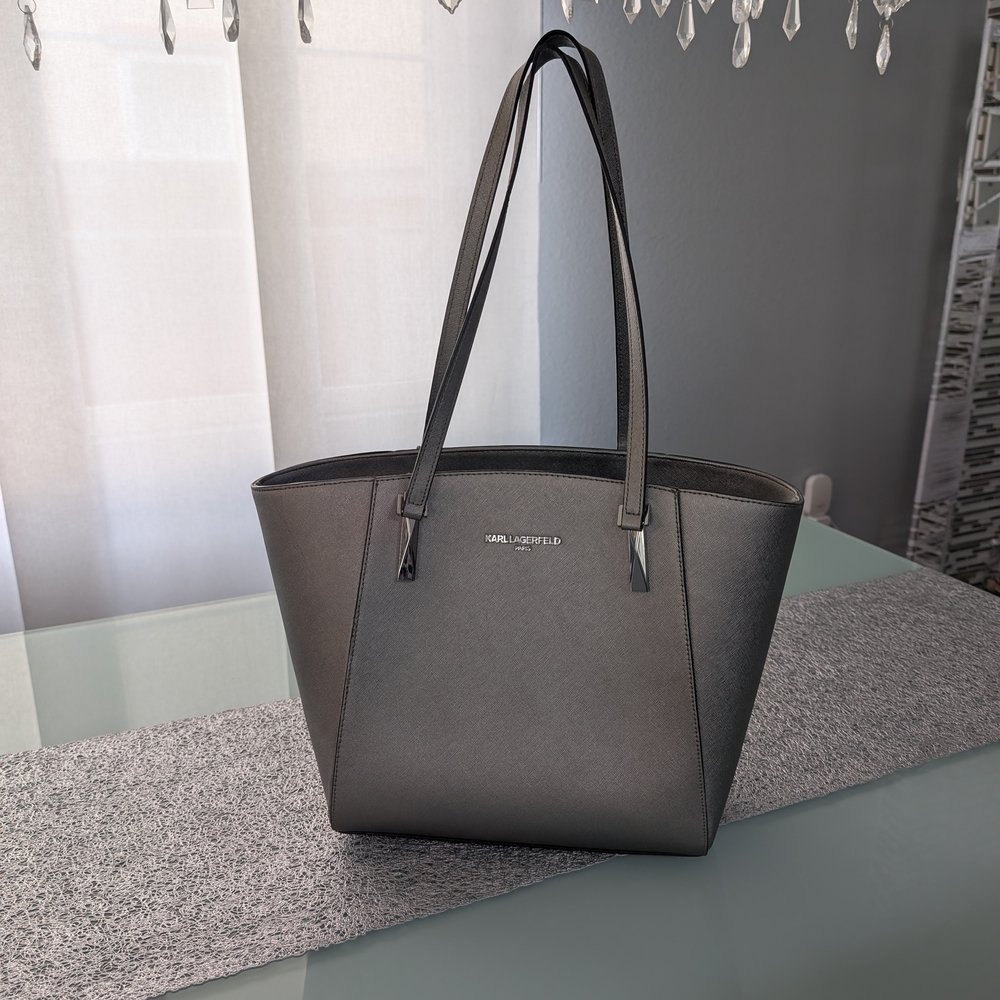 Women's Suki Saffiano Leather Tote Bag By Karl Lagerfeld - Silver Textured
